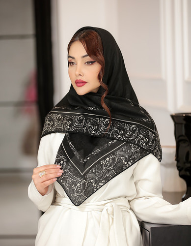 روسری زنانه 100 سانت سفید مشکی |4طرح در جین سری 60 تایی